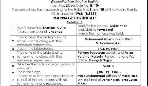 English Marriage Certificate